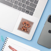 Schattige bruin puppy sticker (Laptop met iPhone)