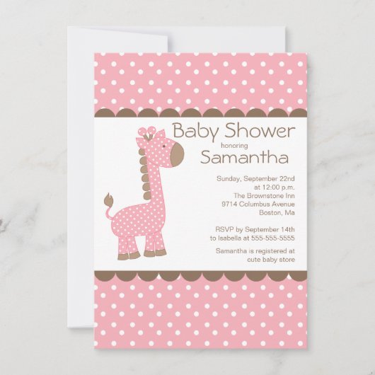 Schattige Bruin Roze Giraffe Meisjes Baby shower Kaart (Voorkant)