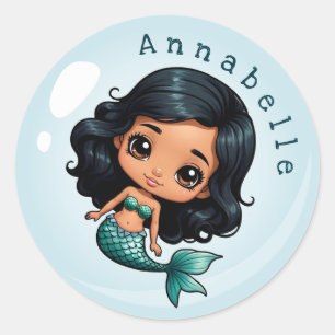 Schattige Bruin-skinned Zeemeermin in een Bubble P Ronde Sticker