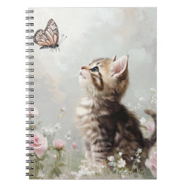 SCHATTIGE BRUIN TABBY KITTEN MET VLINDERS NOTITIEBOEK