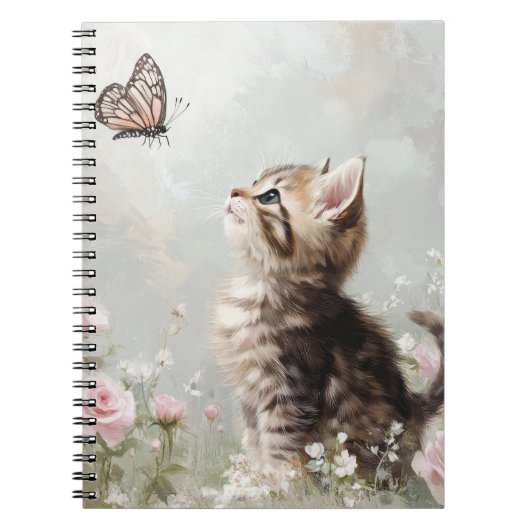 SCHATTIGE BRUIN TABBY KITTEN MET VLINDERS NOTITIEBOEK (Voorkant)