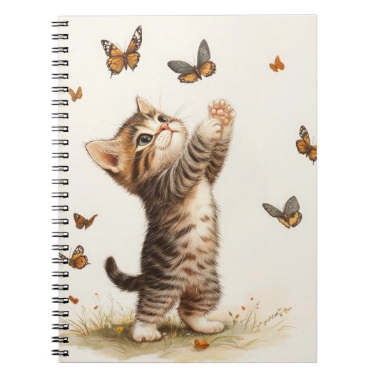 SCHATTIGE BRUIN TABBY KITTEN MET VLINDERS NOTITIEBOEK (Voorkant)