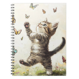 SCHATTIGE BRUIN TABBY KITTEN MET VLINDERS NOTITIEBOEK