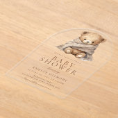 Schattige bruin teddybeer Baby shower Acryl Uitnodigingen (Laagn)
