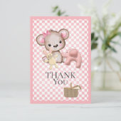 Schattige bruin teddybeer picknick Baby shower dan Bedankkaart (Staand voorkant)