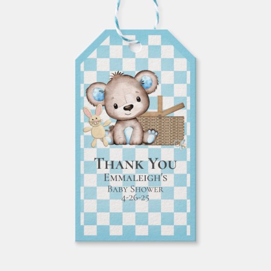 Schattige bruin teddybeer picknick Baby shower gun Cadeaulabel (Voorkant)