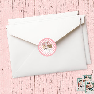 Schattige bruin teddybeer picknick Baby shower gun Ronde Sticker