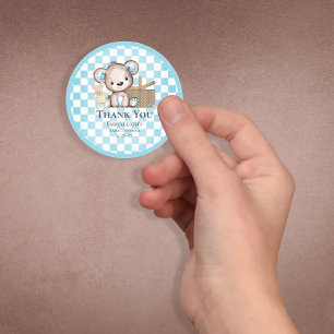 Schattige bruin teddybeer picknick Baby shower gun Ronde Sticker