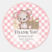 Schattige bruin teddybeer picknick Baby shower gun Ronde Sticker (Voorkant)