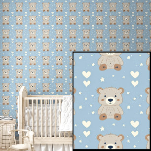 Schattige bruin teddyberen witte sterren & hart op behang