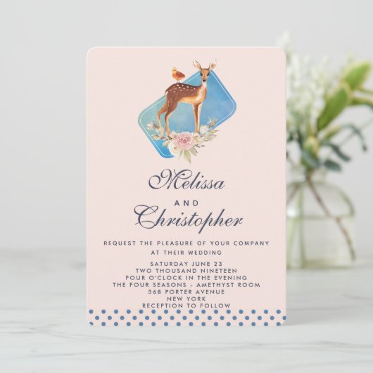 Schattige Bruin Waterverf Herten Bruiloft Kaart (Staand voorkant)