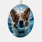 Schattige bruin wit hondje onderwater zwemmen Orna Keramisch Ornament (Rechts)