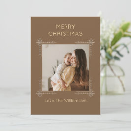 Schattige Bruine Aangepaste Foto Kerstmis Feestdagenkaart