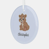 Schattige bruine beer blauw glas ornament (Voorkant links)