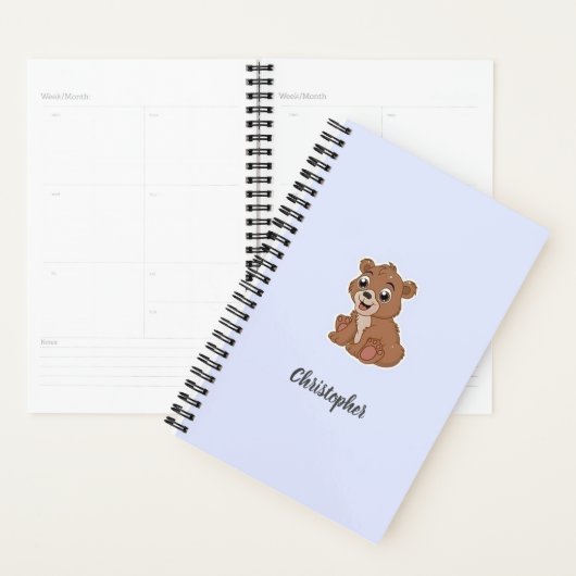 Schattige bruine beer blauw planner (Display)