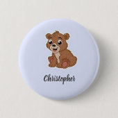 Schattige bruine beer blauw ronde button 5,7 cm (Voorkant)