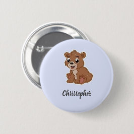 Schattige bruine beer blauw ronde button 5,7 cm