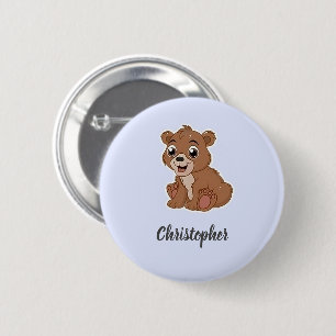 Schattige bruine beer blauw ronde button 5,7 cm