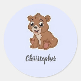 Schattige bruine beer blauw ronde sticker