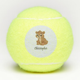 Schattige bruine beer blauw tennisballen