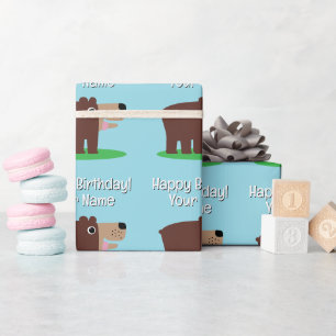 Schattige bruine beer cartoon baby verjaardag cadeaupapier