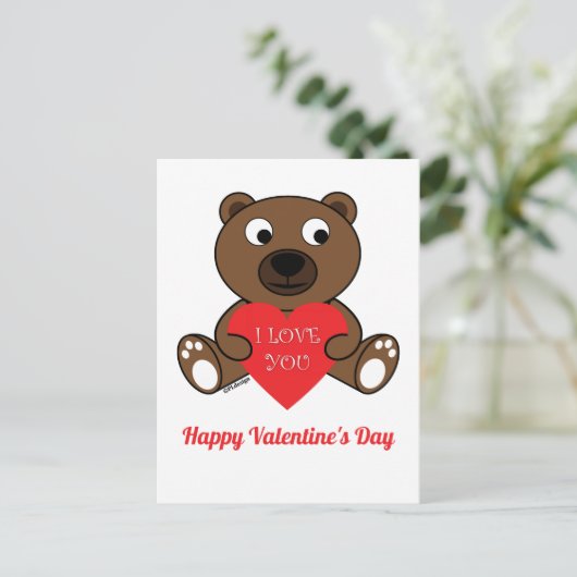 Schattige bruine beer Hart Ik hou van Jou Valentij Briefkaart (Staand voorkant)