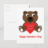 Schattige bruine beer Hart Ik hou van Jou Valentij Briefkaart (Voorkant / Achterkant)