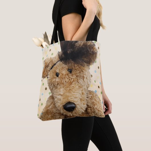 Schattige bruine beer op jute tote bag (Dichtbij)