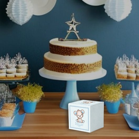 Schattige bruine beerjongen blauwe deken bedankdoosjes