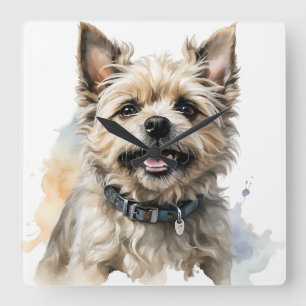 SCHATTIGE BRUINE CAIRN TERRIER HOND VIERKANTE KLOK