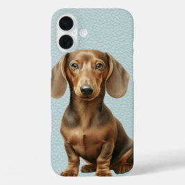 SCHATTIGE BRUINE DACHSHUND PUPPY DOG iPhone 16 PLUS HOESJE