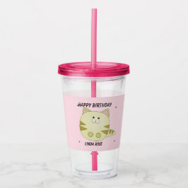 Schattige bruine kat roze patroon gefeliciteerd me acryl drinkbeker