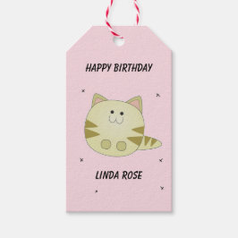 Schattige bruine kat roze patroon gefeliciteerd me cadeaulabel