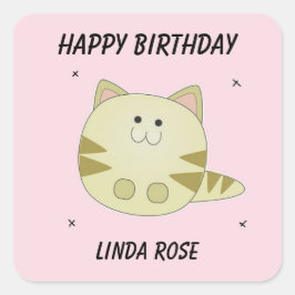 Schattige bruine kat roze patroon gefeliciteerd me vierkante sticker