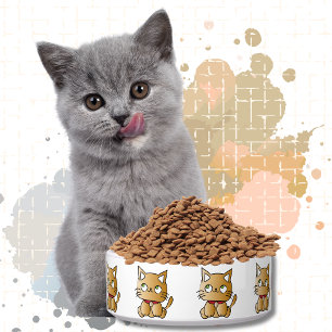 Schattige Bruine Kitten Cartoon Moderne Gepersonal Voerbakje