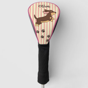 Schattige bruine lichtbruine teckel hond roze stre golfheadcover