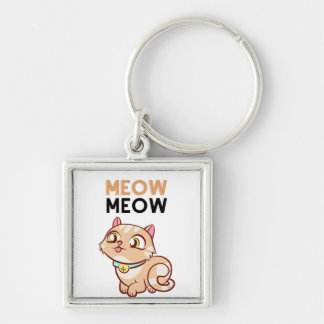 Schattige Bruine Miauw Kat Sleutelhanger