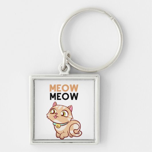 Schattige Bruine Miauw Kat Sleutelhanger (Voorkant)