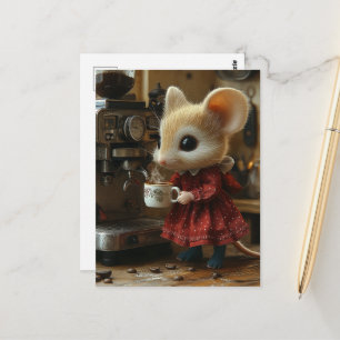 Schattige Bruine Muis Maakt Koffie Briefkaart