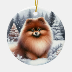 Schattige bruine Pomeranian hond Schilderachtige w Keramisch Ornament
