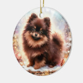 Schattige bruine Pommerse Waterverf Kerst Keramisch Ornament (Links)