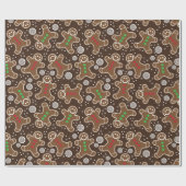 Schattige Bruine Rode Groene Kerst Gingerbreads Cadeaupapier (Vlak)