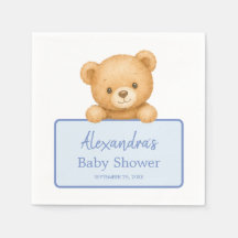 Schattige Bruine Teddibeer Blauwe Baby Shower voor