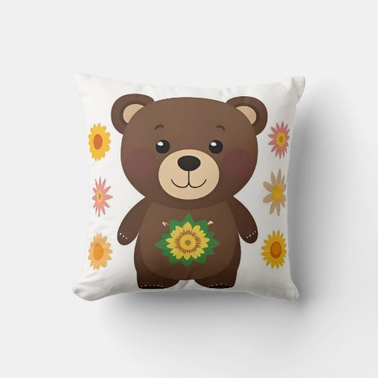 Schattige bruine teddybeer cartoon kussen (Voorkant)