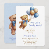 Schattige bruine teddybeer met ballonnen jongens b kaart (Voorkant / Achterkant)