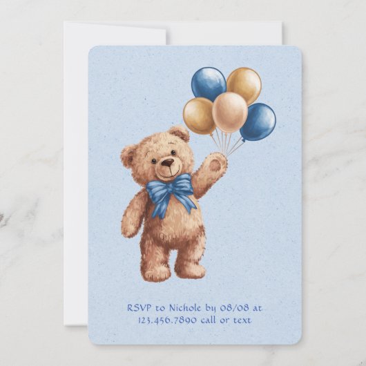 Schattige bruine teddybeer met ballonnen jongens b kaart (Achterkant)