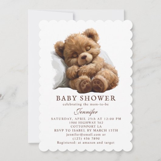 Schattige Bruine Teddybeer Slaapzak Baby shower Kaart (Voorkant)
