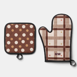Schattige bruine tinten ovenwant & pannenlap set