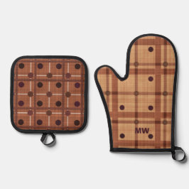 Schattige bruine tinten ovenwant & pannenlap set