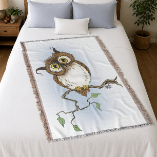Schattige Bruine Uil Blauwe Natuur Whimsical Deken